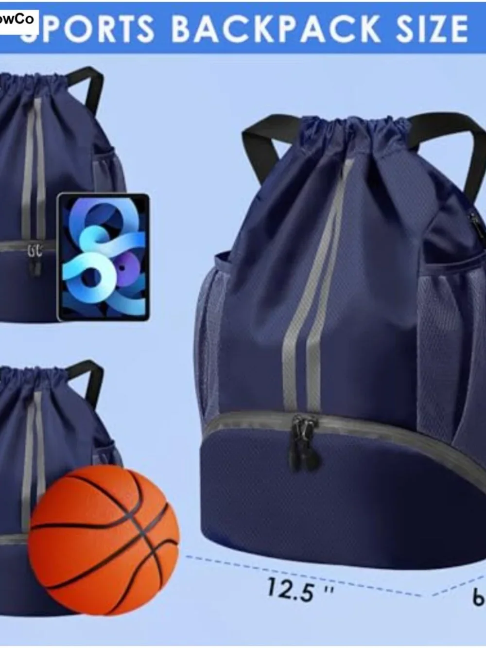 BROTOU Drawstring Soccer Backpack Nylon Sports Gym Bag Shoe Ball Compartment